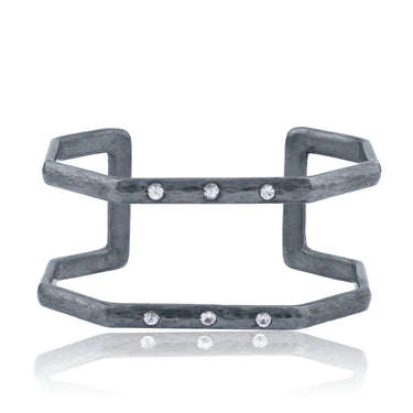 Lika Behar Oxidized Sterling Silver "Octagon" White Sapphire Open Cuff Bracelet