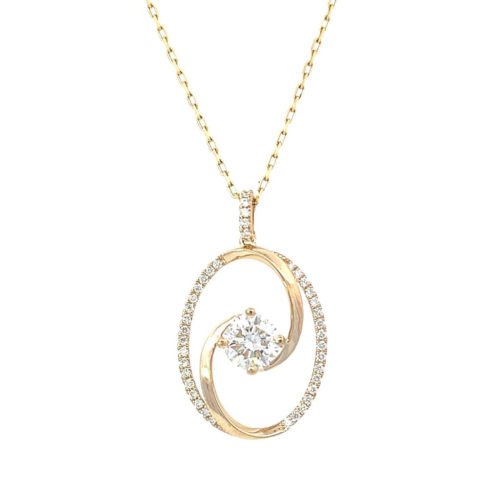 14Kt Yellow Gold Swirl Halo Medallion-Style Pendant With 1.04ct Round Natural Diamond