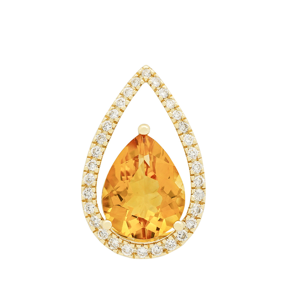 14Kt Yellow Gold Halo Pendant With 2.06ct Pear-Shaped Citrine & .20cttw Diamonds