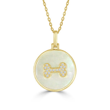 Frederic Sage 14Kt Yellow Gold Oval Dog Bone Medallion With Mother-Of-Pearl Inlay and .03cttw Round Accent Diamonds