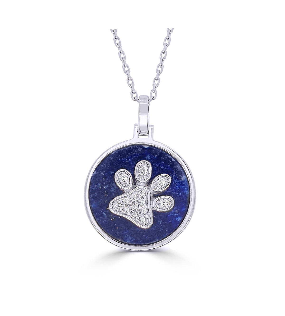 Frederic Sage-14Kt White Gold Lapis and Natural Diamond Dog Paw Disc Pendant