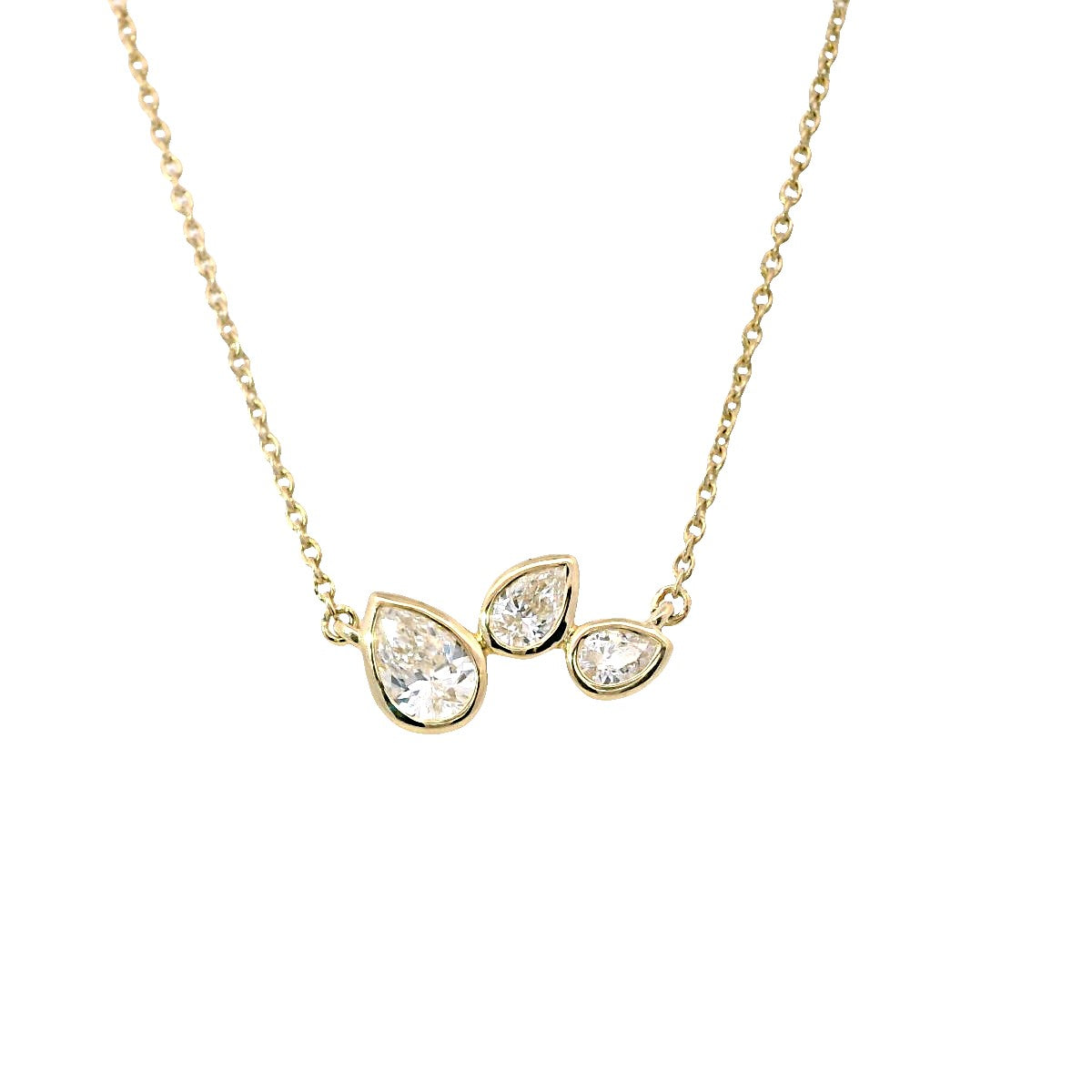 14Kt Yellow Gold Bubble Pendant with 3 Natural Bezel Set Pear Shaped Diamonds
