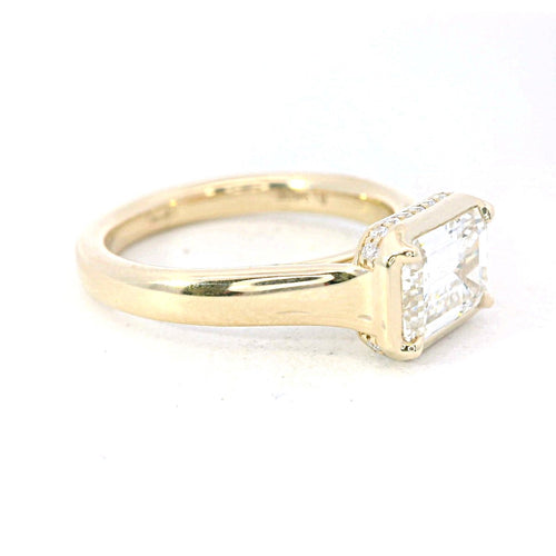 14Kt Yellow Gold Faux Bezel Ring With 1.63ct East-West Set Natural Emerald-Cut Diamond