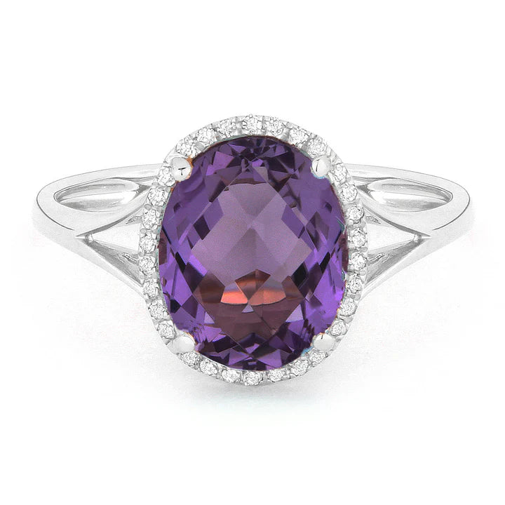 14Kt White Gold 2.38Ct Amethyst Diamond Ring