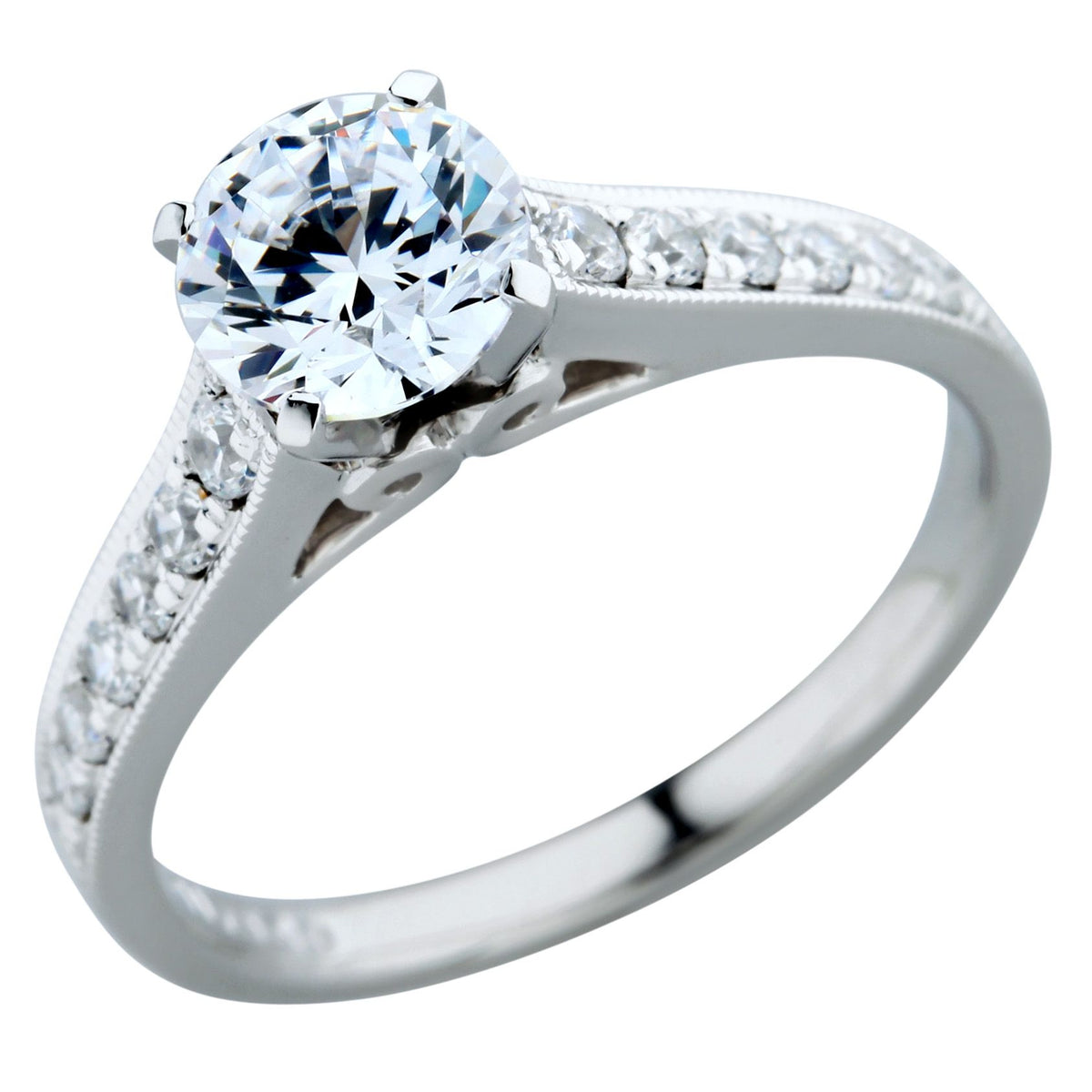 18Kt White Gold Milgrain Scroll 0.27cttw Diamond Engagement Ring Mounting