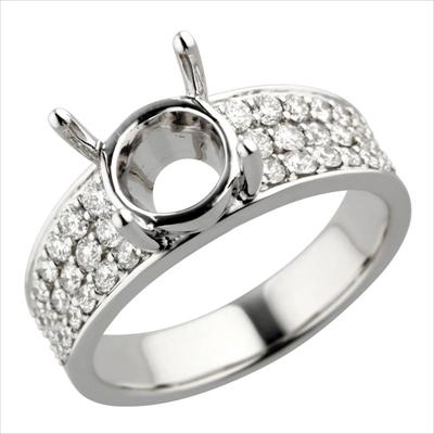 18Kt White Gold Pave Engagement Ring Mounting - Round Center Stone Sold Separately