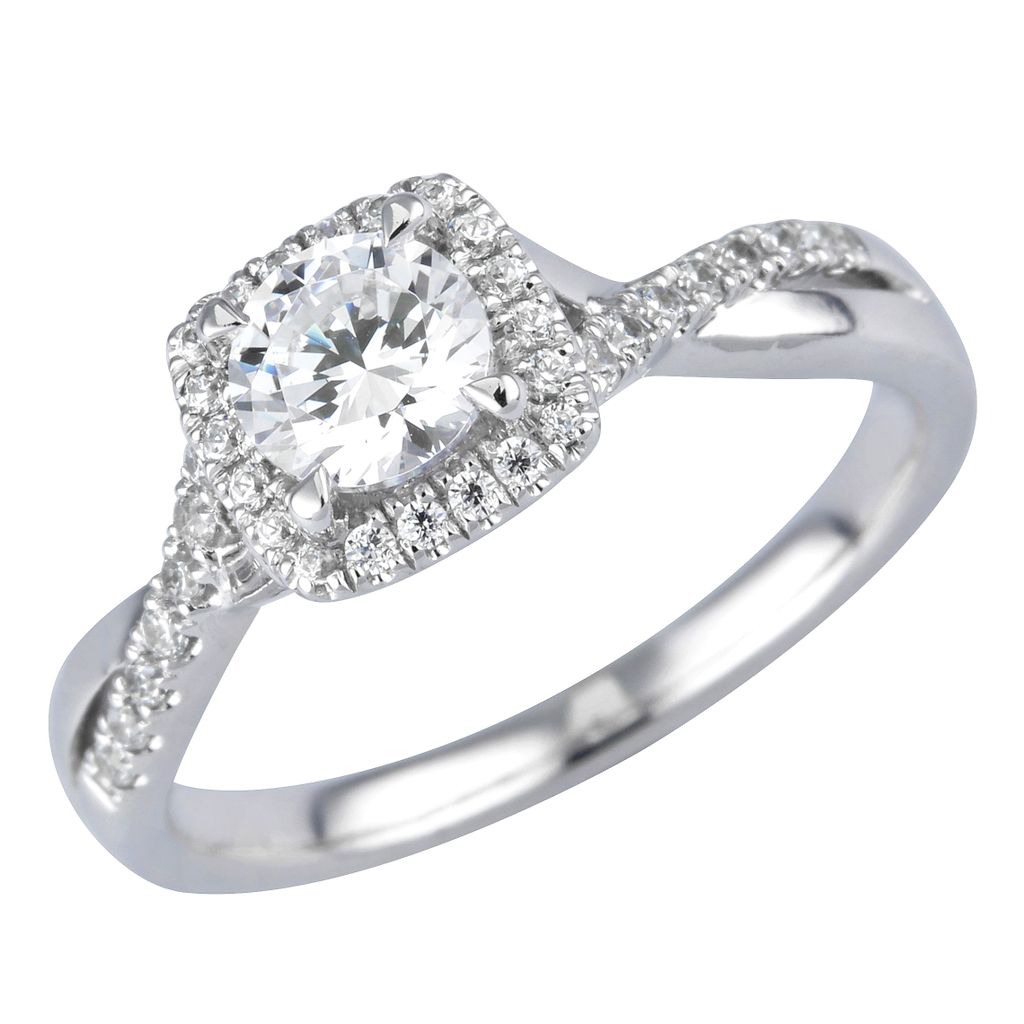 18Kt White Gold Royal Halo Engagement Ring With 3/4ct Round Natural Center Diamond