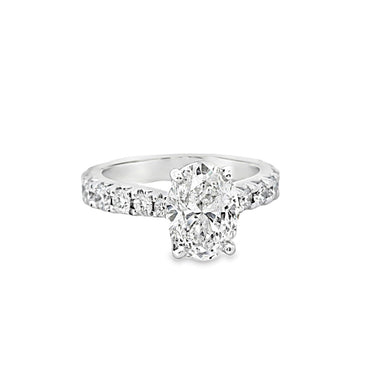 18Kt White Gold Tapered 2.01ct Oval Center Natural Diamond Engagement Ring
