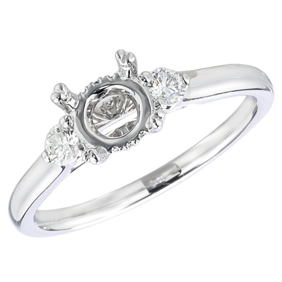 18Kt White Gold 3-Stone Hidden-Halo 0.22cttw Diamond Engagement Ring Mounting