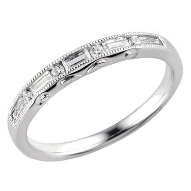 18Kt White Gold Milgrain Alternating Baguette and Round 0.25cttw Diamond Anniversary Band