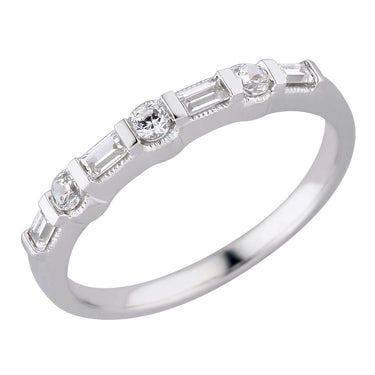 18Kt White Gold Alternating Baguette and Round 0.27cttw Diamond Anniversary Band