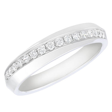 18Kt White Gold Beveled Slant Pronged 0.26cttw Diamond Anniversary Band