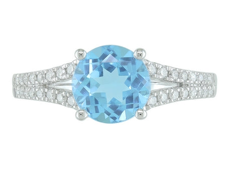 14Kt White Gold Swiss Blue Topaz and Diamond Ring