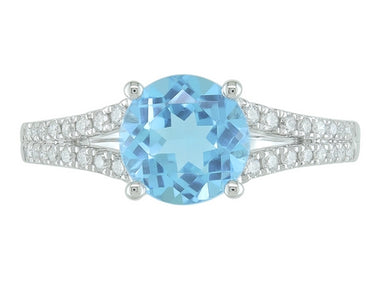 14Kt White Gold Swiss Blue Topaz and Natural Diamond Ring