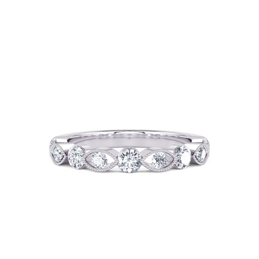 14Kt White Gold Band with Milgrain Accent and Alternating Pattern in Natural Diamonds