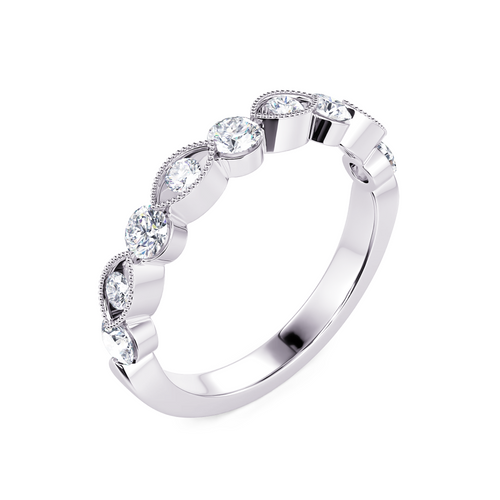 14Kt White Gold Band with Milgrain Accent and Alternating Pattern in Natural Diamonds
