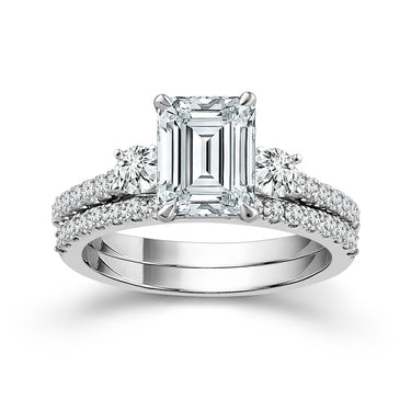 14kt White Gold Wedding Set with 1ct Emerald Center and .50cttw Round Accent Diamonds (H Color - SI2 Clarity)