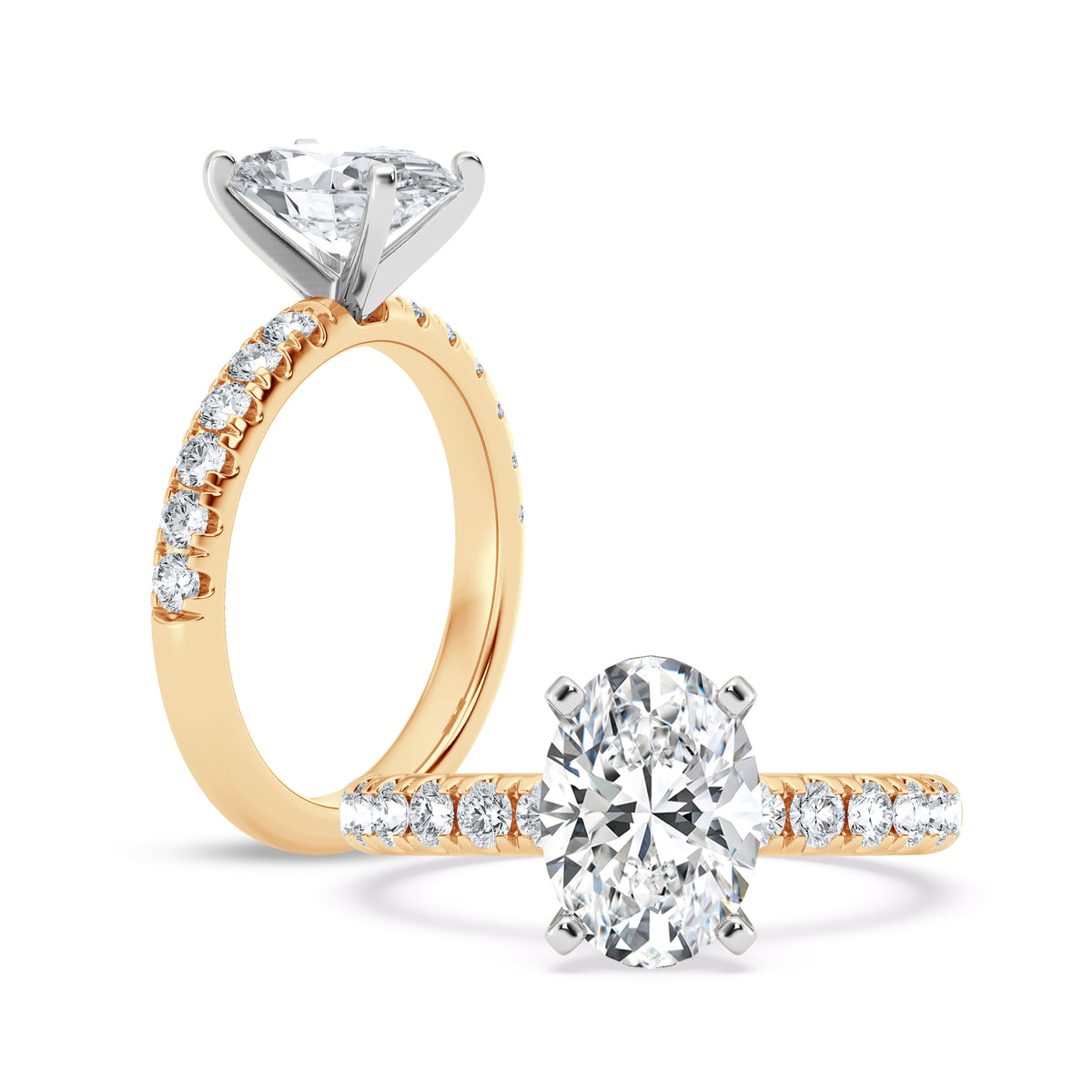 14Kt Yellow Gold Engagement Ring With 1.70Ct Natural Oval Diamond And 12 Round Accent Diamonds Totaling .45cttw