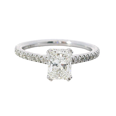 14Kt White Gold Hidden Halo Simply Petite Ring With .78ct Radiant-Cut Center Natural Diamond