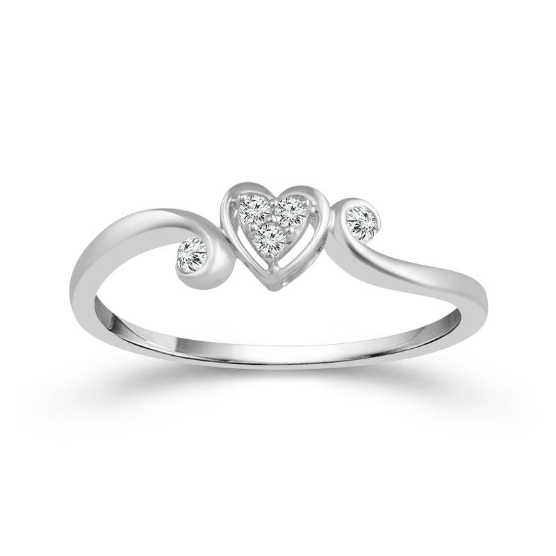 Heart Promise Ring In 10Kt White Gold With  .08cttw Natural Diamonds