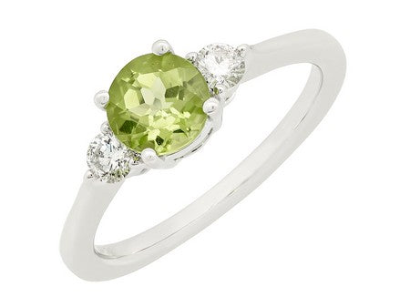 14Kt White Gold Peridot And Natural Diamond Ring