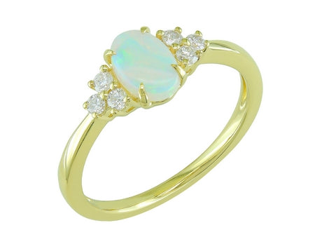 14Kt Yellow Gold Classic Ring with Oval Opal and Natural Diamonds