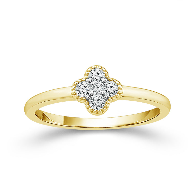 14Kt Yellow Gold Grenada Clover Fashion Ring  With .20cttw Round Natual Diamonds