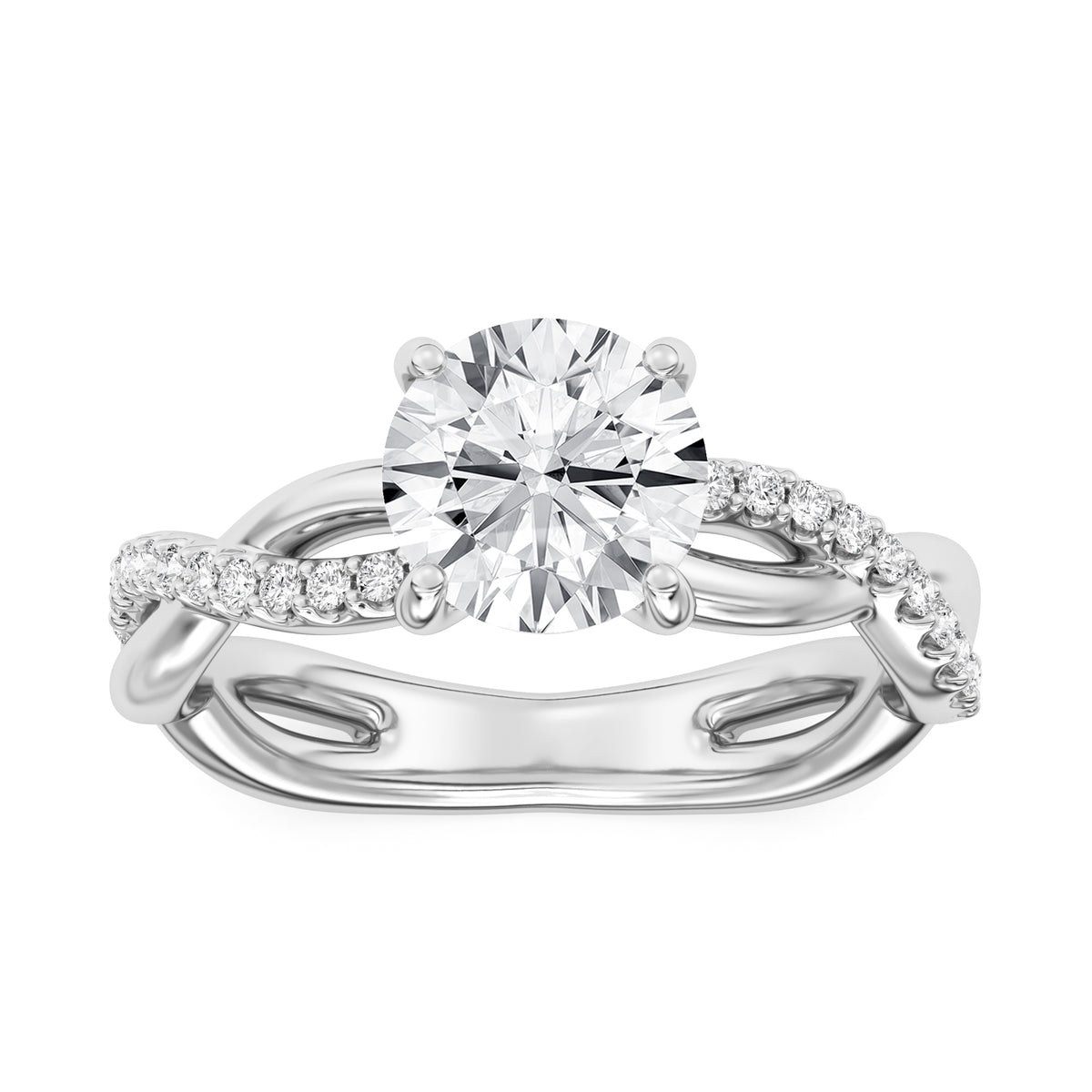 Lasker's Big Rocks Lab-Grown Diamond Collection Twist Ring in 14Kt White Gold with 2.09Ct Round Center Diamond