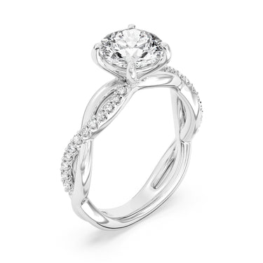 Lasker Big Rocks Lab-Grown Diamond Collection Twist Ring in 14Kt White Gold with 2.00Ct Round Center Diamond and .17cttw Accent Lab-Grown Diamonds.  The sales of lab-grown diamonds are final after 30 days. Lab-grown diamonds and lab-grown diamond jewelry