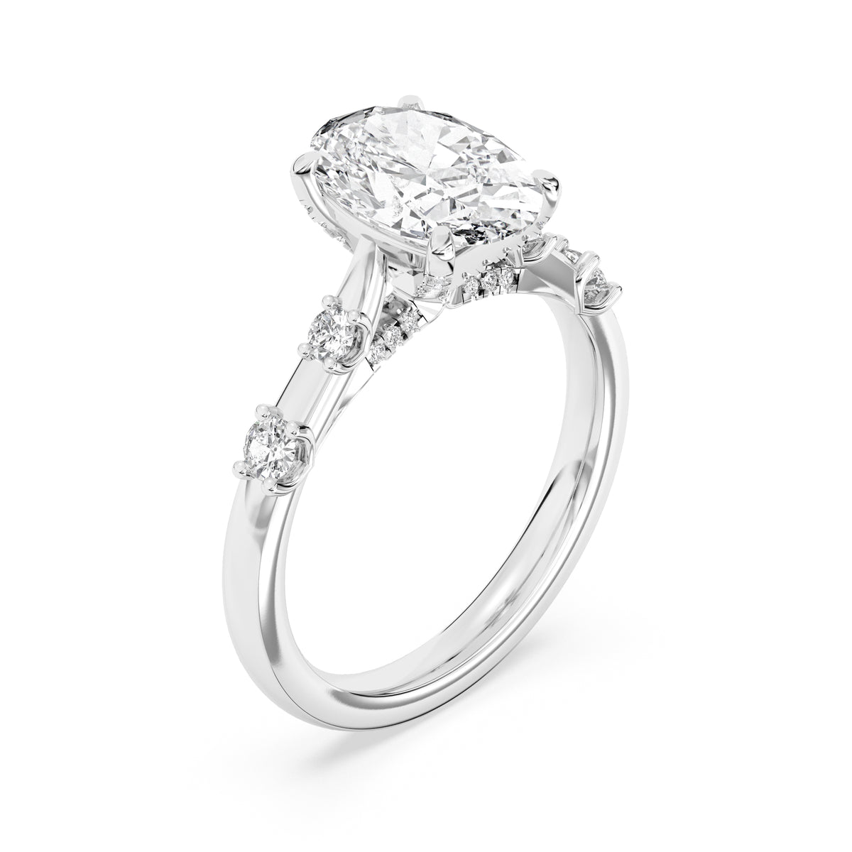 Lasker's Big Rocks Lab-Grown Diamond Collection Ring in 14Kt White Gold with 2.51Ct Oval Center Diamond