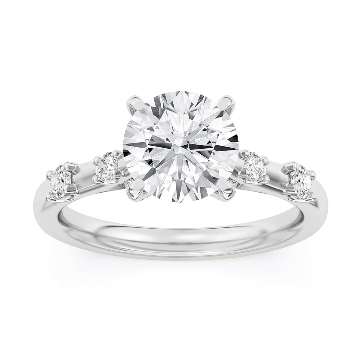 Lasker's Big Rocks Lab-Grown Diamond Collection 14Kt White Gold Ring with 2.04Ct Round Lab-Grown Center Diamond