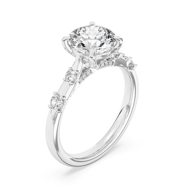 Lasker's Big Rocks Lab-Grown Diamond Collection 14Kt White Gold Ring with 2Ct Round Lab-Grown Diamond Center.