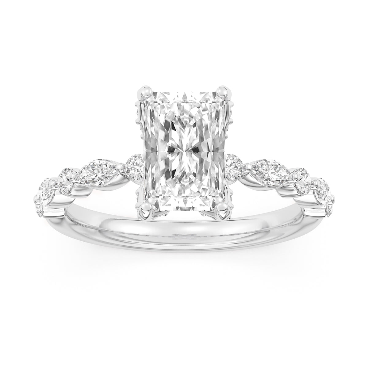 Lasker's Big Rocks Lab-Grown Diamond Collection 14Kt White Gold Ring with 2.01Ct Radiant Cut Lab-Grown Center Diamond