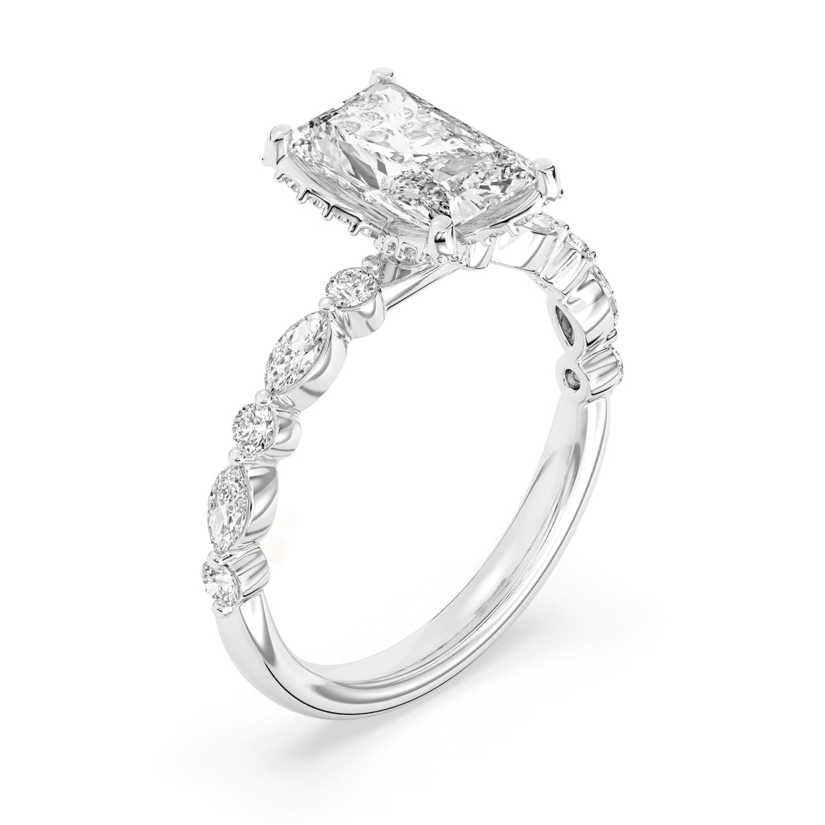 Lasker's Big Rocks Lab-Grown Diamond Collection 14Kt White Gold Ring with 2.01Ct Radiant Cut Lab-Grown Center Diamond