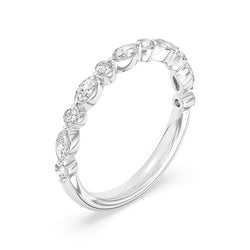 Lasker's Big Rocks Lab-Grown Diamond Collection 14Kt White Gold Band with Alternating Marquise and Round Lab-Grown Diamonds