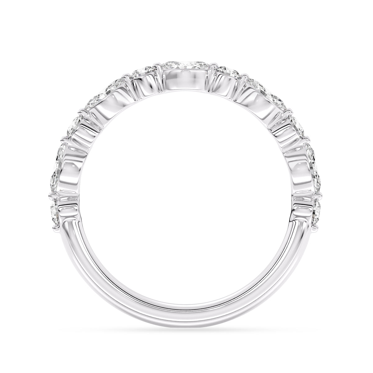 Lasker's Big Rocks Lab-Grown Diamond Collection 14Kt White Gold Band with Alternating Marquise and Round Lab-Grown Diamonds