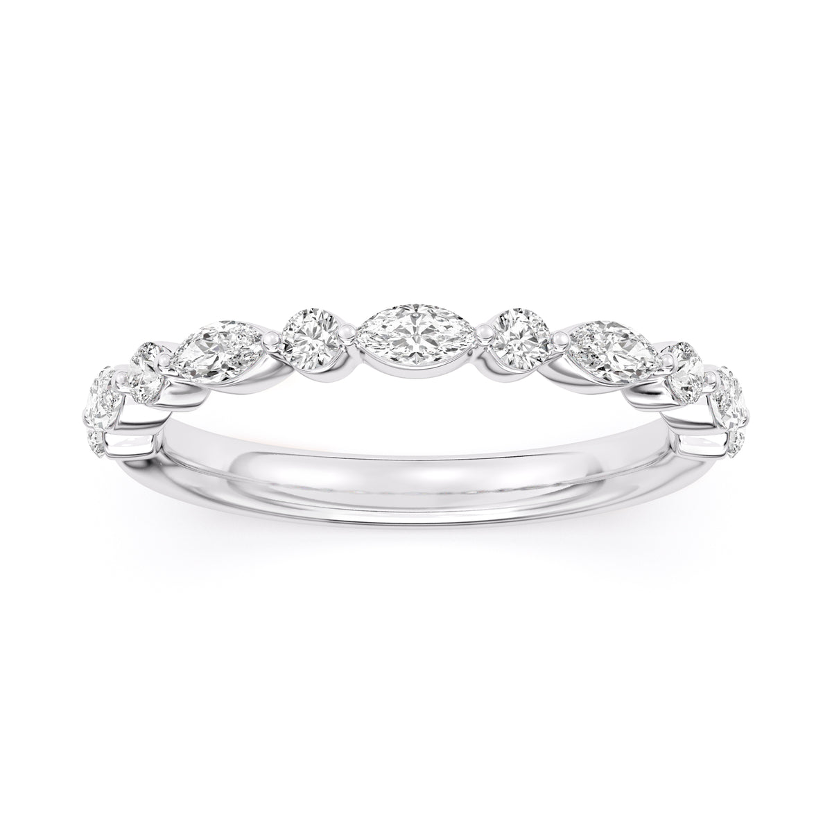 Lasker's Big Rocks Lab-Grown Diamond Collection 14Kt White Gold Band with Alternating Marquise and Round Lab-Grown Diamonds