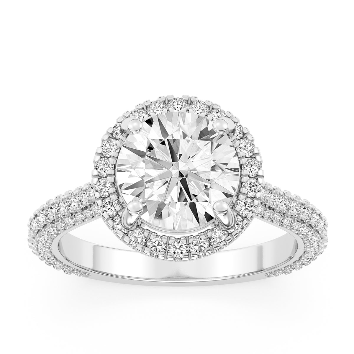 Lasker Big Rocks Lab Grown Diamond Collection 14Kt White Gold Halo Ring with 1.52Ct Round  Lab-Grown Center Diamond