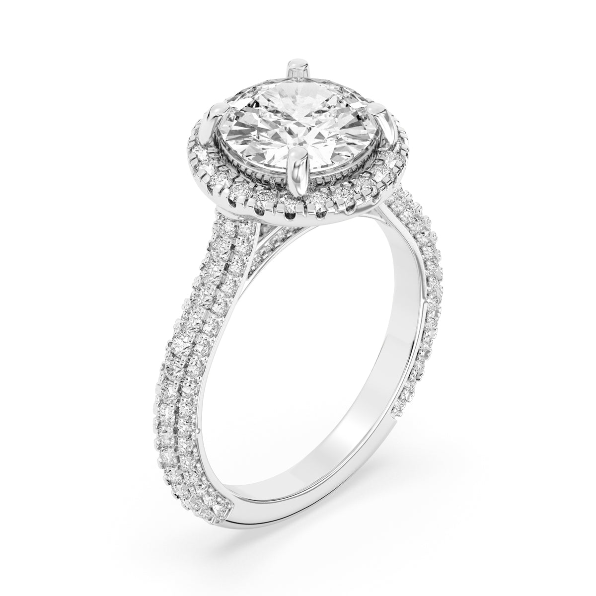 Lasker Big Rocks Lab Grown Diamond Collection 14Kt White Gold Halo Ring with 1.52Ct Round  Lab-Grown Center Diamond