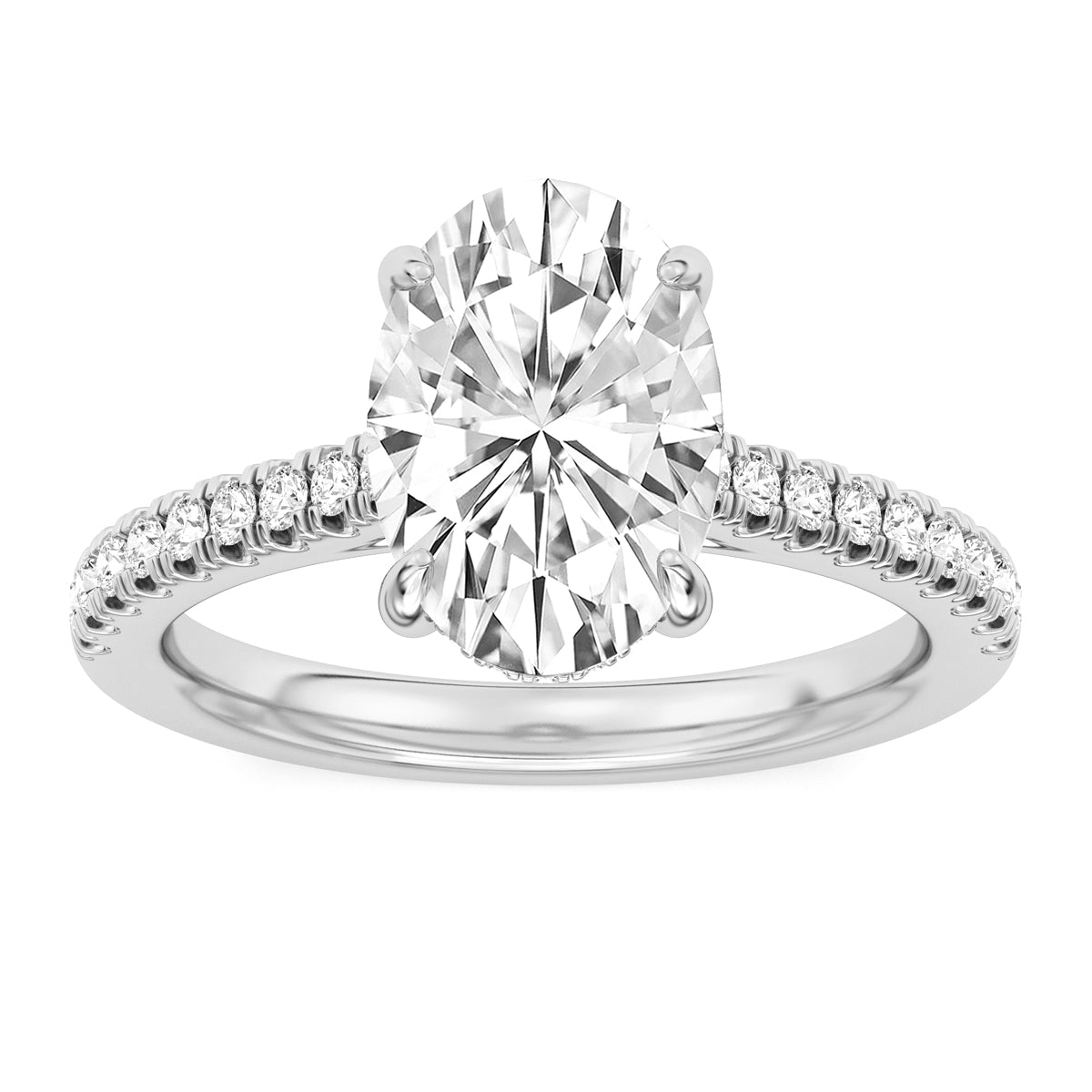 Lasker's Big Rocks Lab-Grown Diamond Collection 14Kt White Gold Hidden Halo Ring with 2.55Ct Oval Lab-Grown Center Diamond