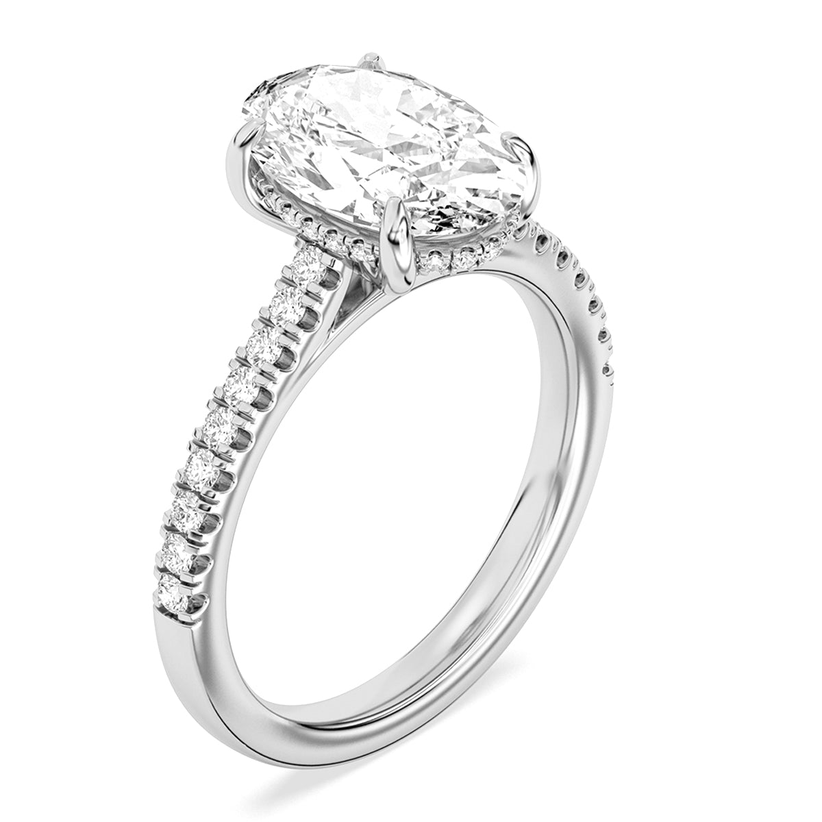 Lasker's Big Rocks Lab-Grown Diamond Collection 14Kt White Gold Hidden Halo Ring with 2.55Ct Oval Lab-Grown Center Diamond