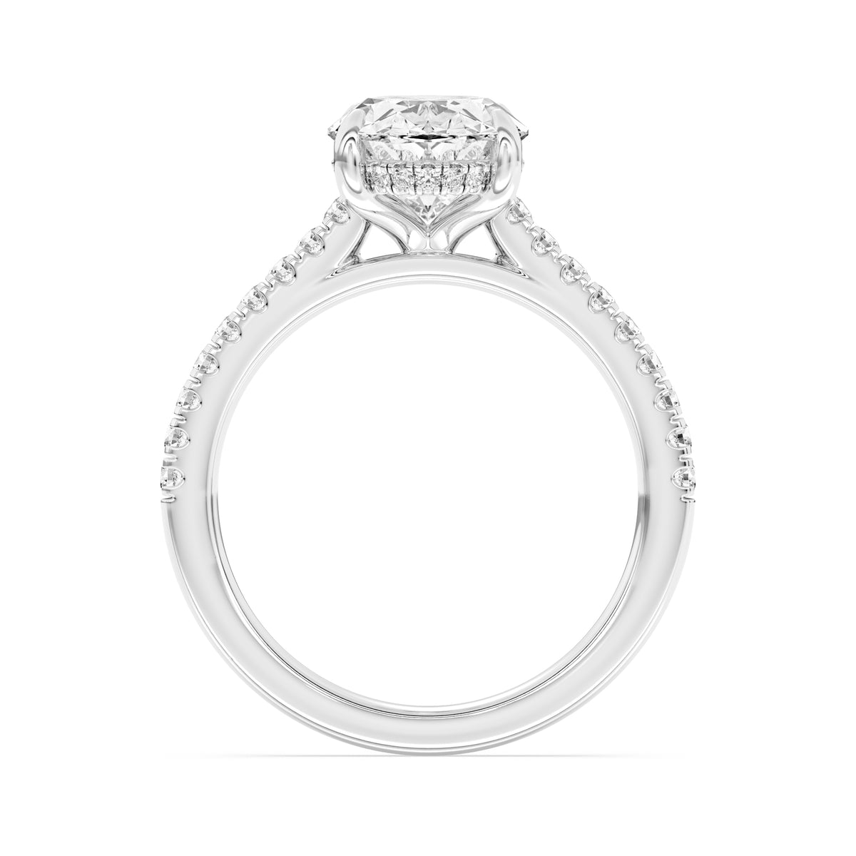 Lasker's Big Rocks Lab-Grown Diamond Collection 14Kt White Gold Hidden Halo Ring with 2.55Ct Oval Lab-Grown Center Diamond