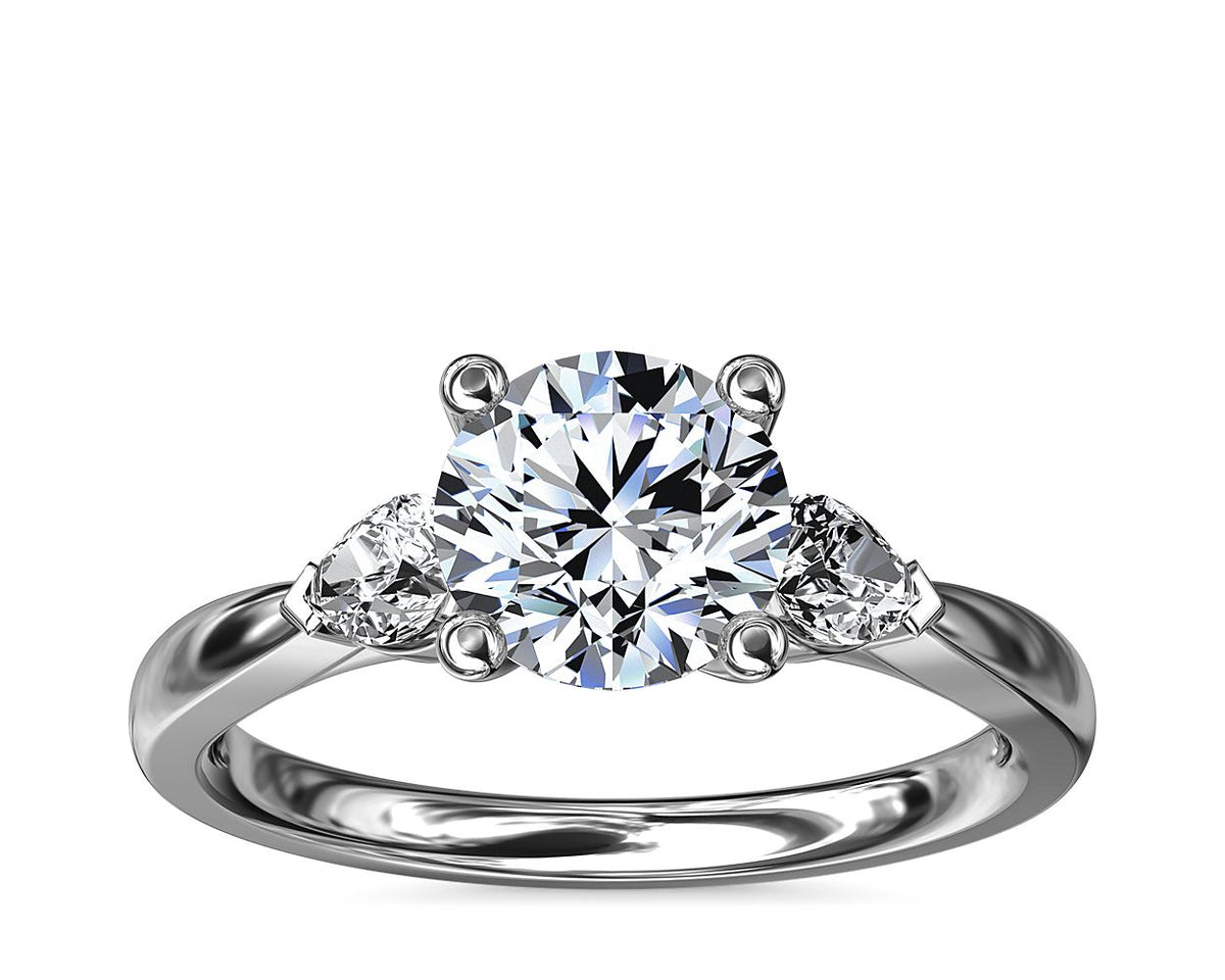 14Kt White Gold Classic 3-Stone Ring With 1.50Ct Round Natural Center Diamond