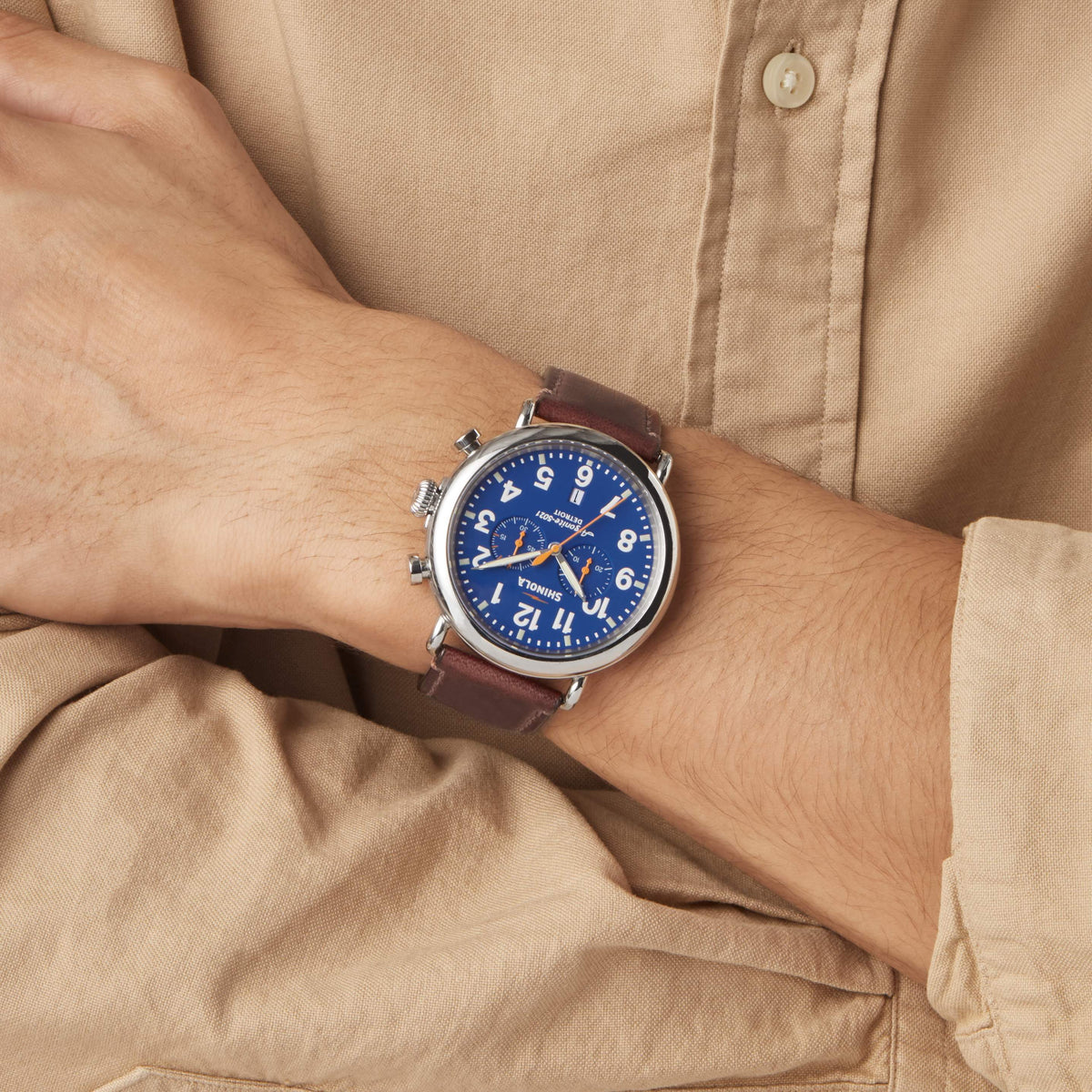 Shinola Runwell Chronograph Brown/Blue 47mm Argonite 5021 Quartz Watch