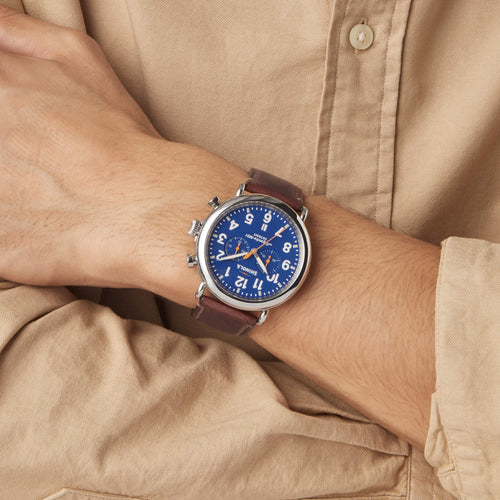 Shinola Runwell Chronograph Brown/Blue 47mm Argonite 5021 Quartz Watch