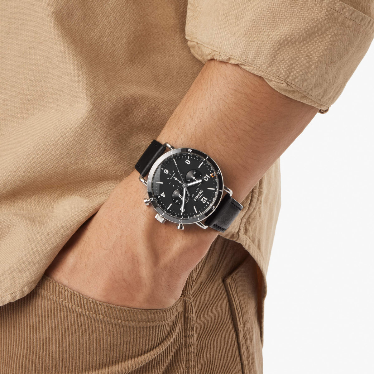 Shinola Canfield Sport Black Leather/Black 45mm Quartz Watch