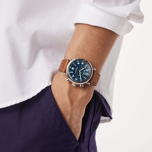 Shinola Runwell Chronograph British Tan LeathermMidnight Blue 41mm Quartz Watch
