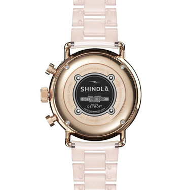 Shinola Canfield Sport Chronograph Blush Ceramic Strap 40mm Mother of Pearl Dial 5040.D Argonite Quartz Watch