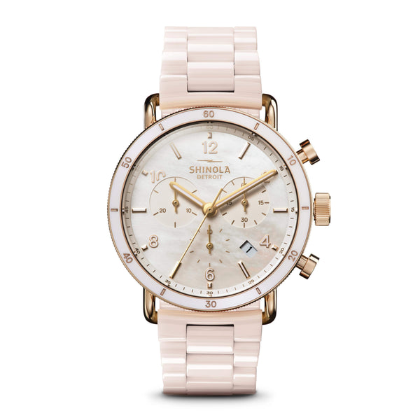 Shinola Canfield Sport Blush Ceramic/Mother of Pearl 40mm Quartz