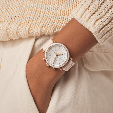 Shinola Canfield Sport Chronograph Blush Ceramic Strap 40mm Mother of Pearl Dial 5040.D Argonite Quartz Watch